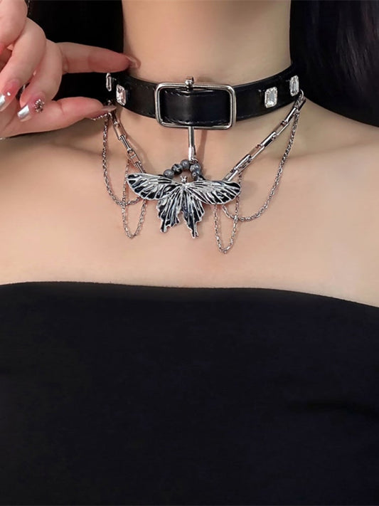 Black Butterfly Pendant PU Choker