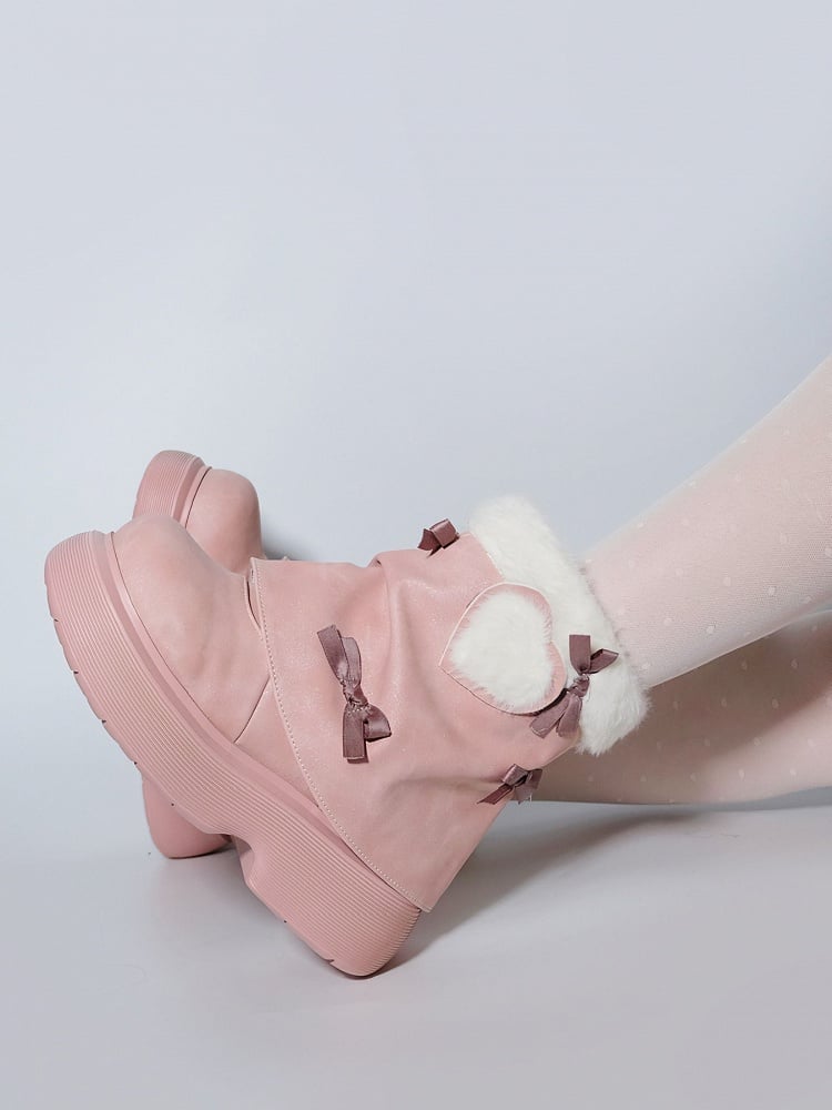 Bow Accents Pink Sweet Winter Boots