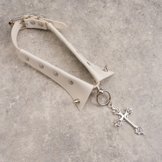 Y2K Studs White Gothic PU Cross Choker
