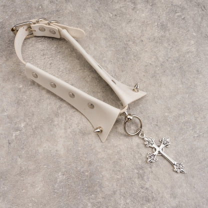 Y2K Studs White Gothic PU Cross Choker