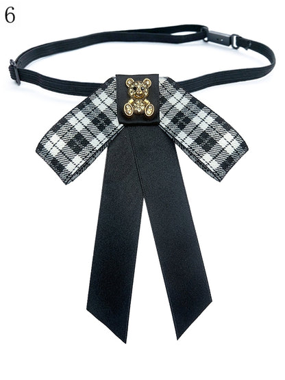 8 Options Preppy Style Rhinestone Decorated Bear Design Bow Tie