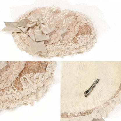 Apricot Bow Accent Vintage Mini Flat Hat