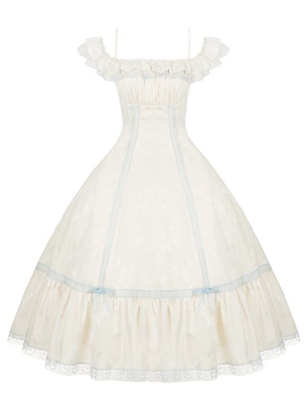 Beige and Light Blue Slim Fit Waist Versatile Neckline Lolita Dress
