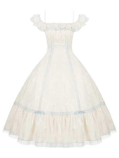 Beige and Light Blue Slim Fit Waist Versatile Neckline Lolita Dress