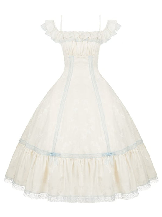 Beige and Light Blue Slim Fit Waist Versatile Neckline Lolita Dress