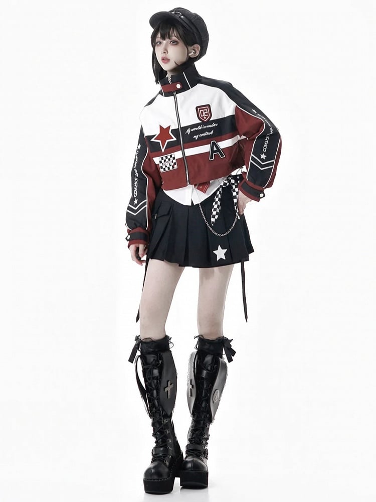 Black Box Pleat Mini Skort with Star and Straps Accents