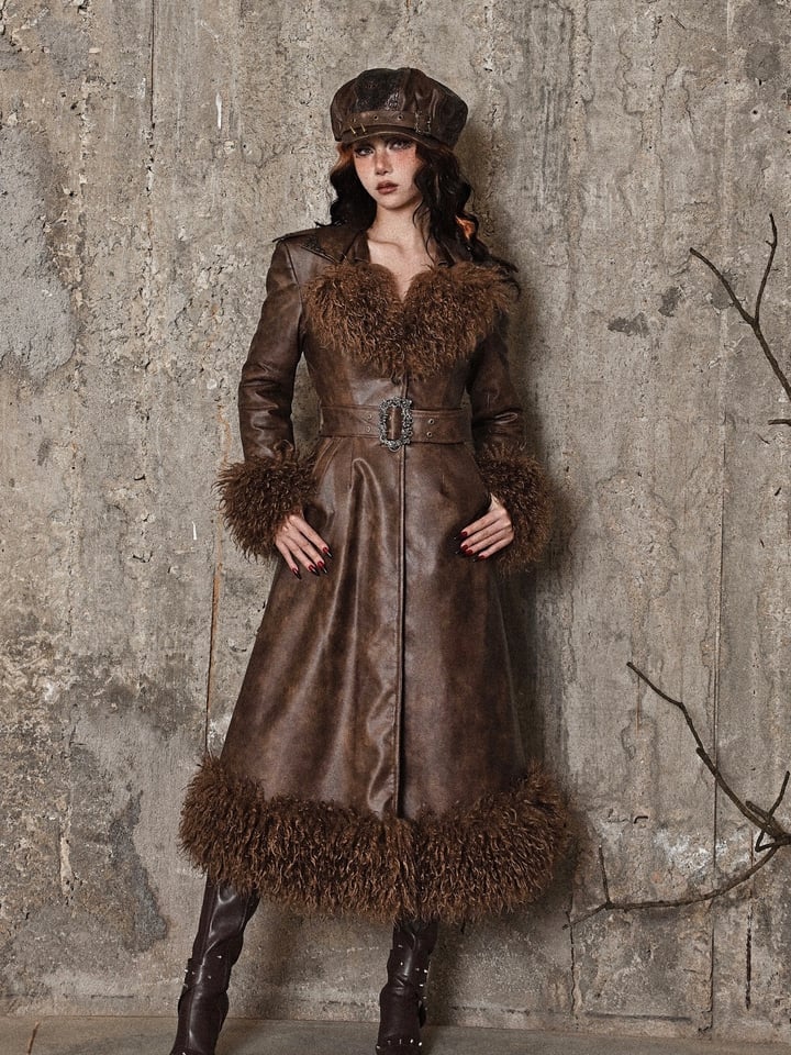 Brown Vintage Mailard Winter Padded Coat PU Leather Fabric