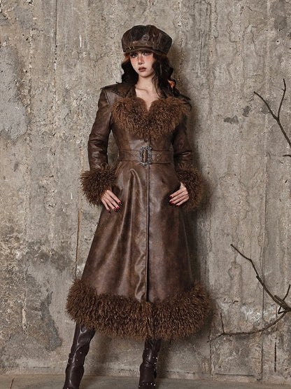 Brown Vintage Mailard Winter Padded Coat PU Leather Fabric