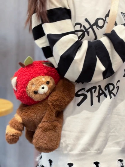 Brown Red Panda Plush Backpack/Crossbody Bag + Red Apple Hat+Keychain