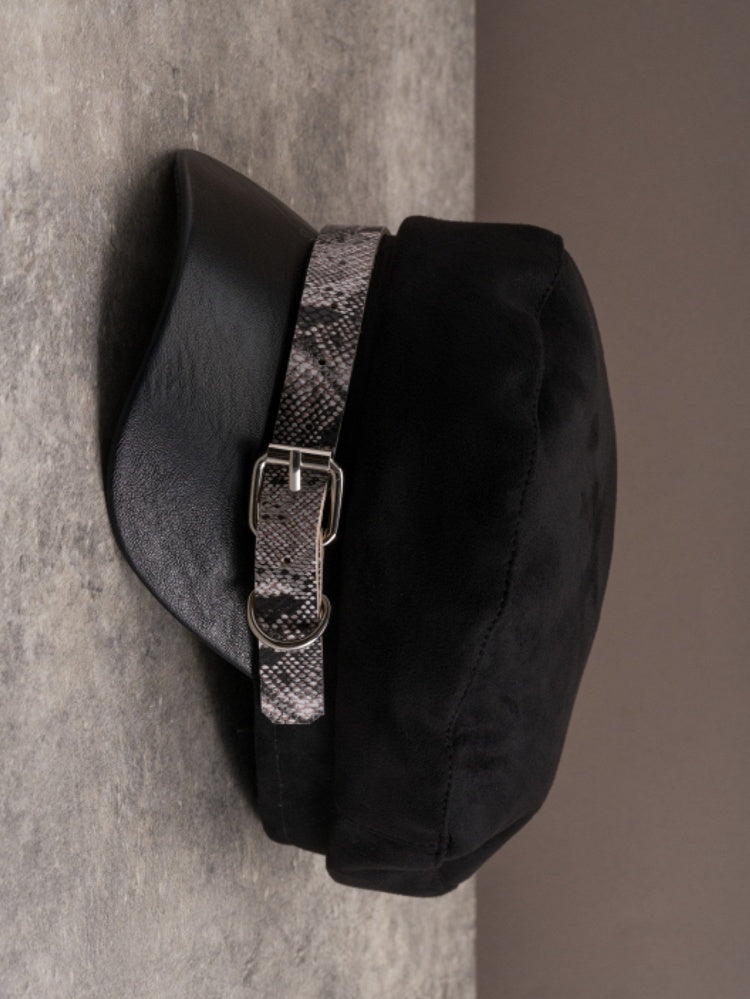 Black Gothic Snakeskin Pattern Buckle Design Beret Hat