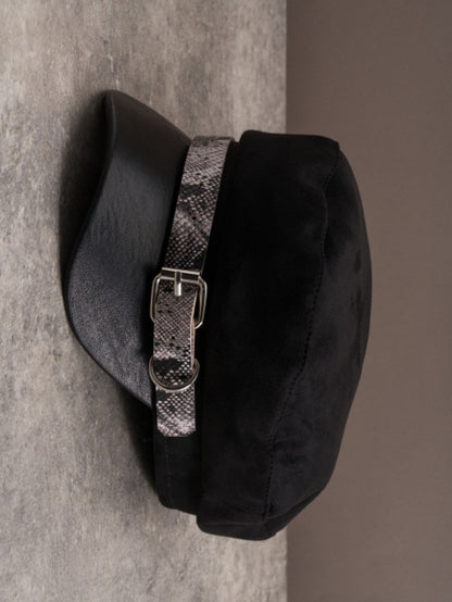 Black Gothic Snakeskin Pattern Buckle Design Beret Hat
