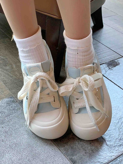 Daily Kawaii Blue Upper with White Platform Sole & Star And Teddy Bear Applique