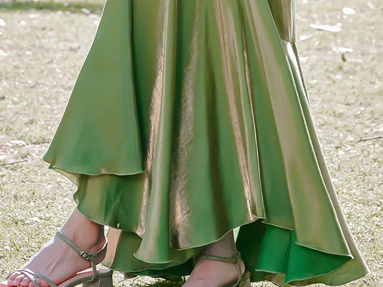 Green Floral Mermaid Skirt Flounce Hem Summer Cami Dress