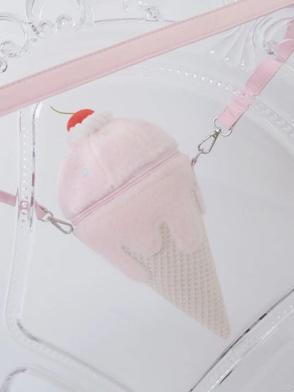 Yume Kawaii Pink Ice Cream-shaped Plush Crossbody Bag