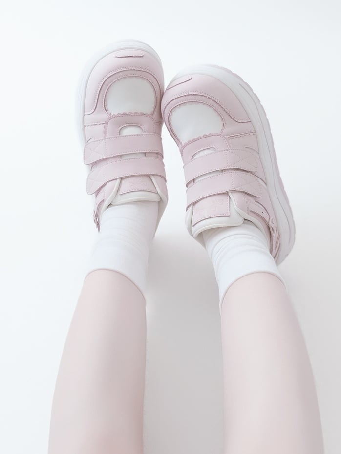 Pink Velcro Strap Closures Platform Sneakers