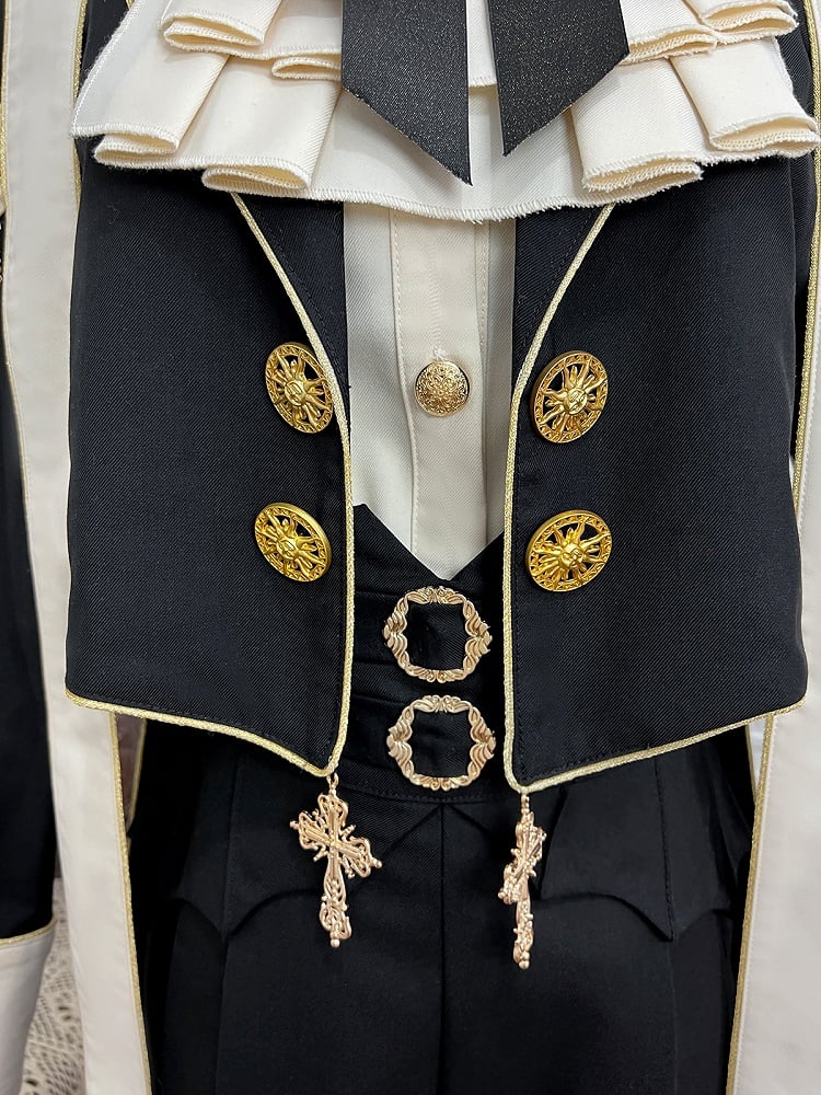 Clearance-Size L for Bust 98CM Black Ouji Lolita Cross Chains and Charms Decorated Stole Swallow Tail Blazer Coat