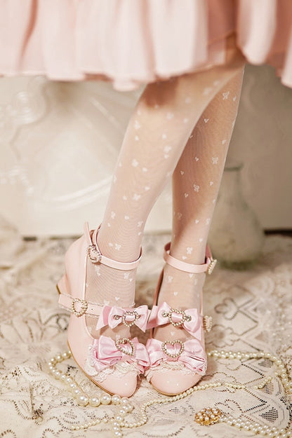 Light Pink Gyaru Fashion Heart Cut-out Wedge Heels Mary Janes Jirai Kei Shoes