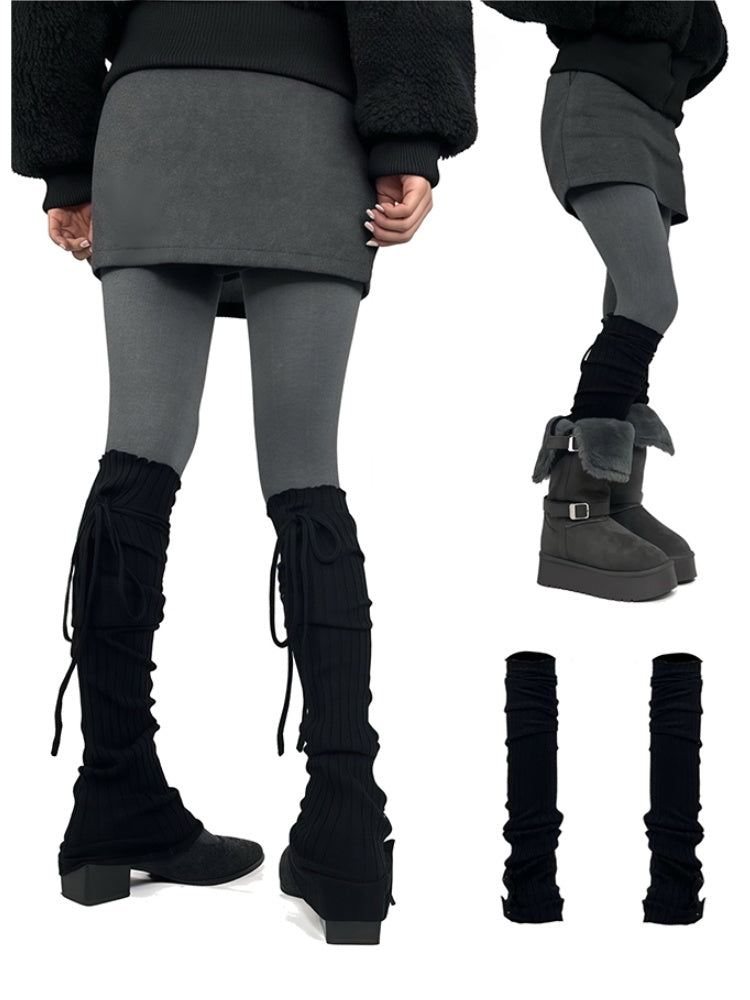 Gray/Beige/Brown/Black Self-tie Straps Leg Warmers