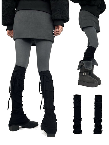 Gray/Beige/Brown/Black Self-tie Straps Leg Warmers