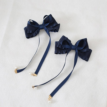 8 Colors A Pair of Sweet Bowknot Ribbon Hairclips with Bead Decorations