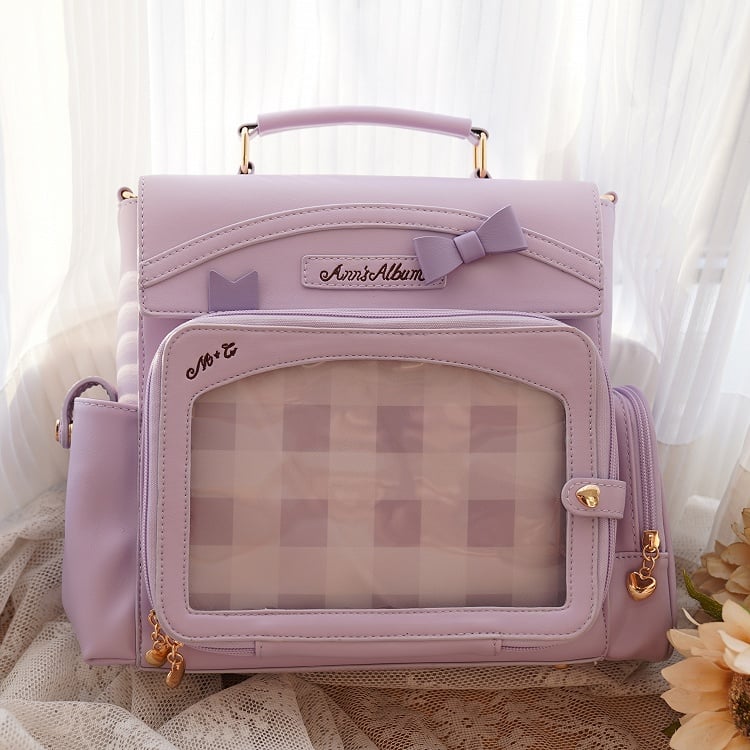 Purple 2-Way Ita Bag With Transparent Window And Bow Decoration