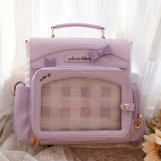 Purple 2-Way Ita Bag With Transparent Window And Bow Decoration