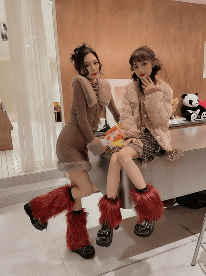 Wine Red Y2K 20CM/30CM/40CM Shaggy Leg Warmers