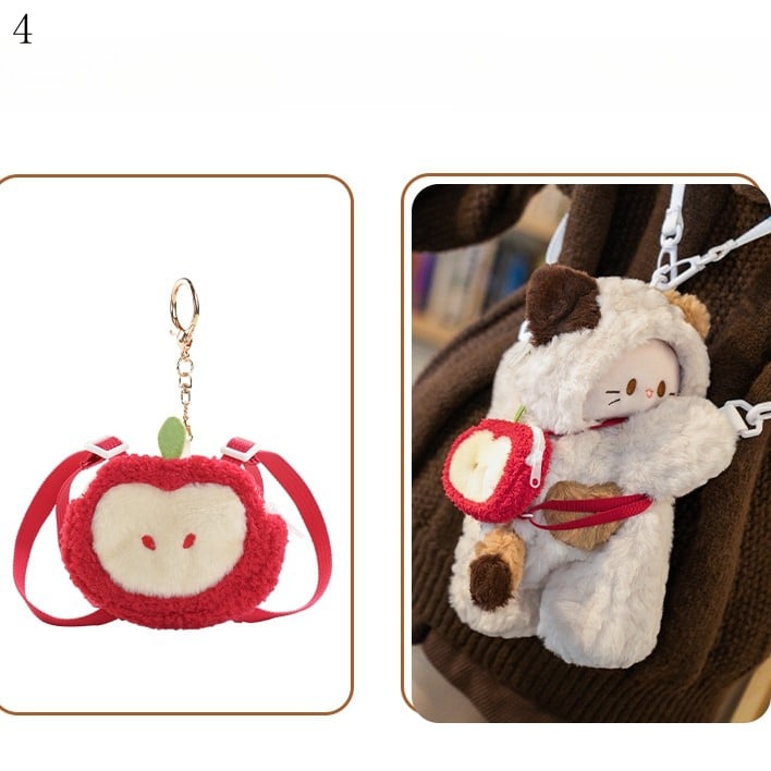 White Kitty-shaped Plush Backpack/Crossbody Bag + 4 Options Keychain Small/Middle/Large Size