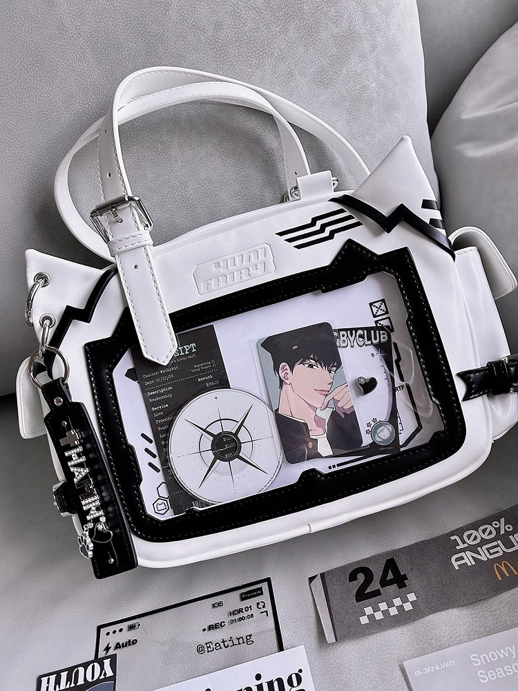 White & Black Cute Kitty Ear Design Ita Bag