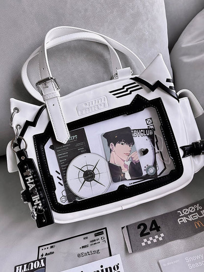 White & Black Cute Kitty Ear Design Ita Bag