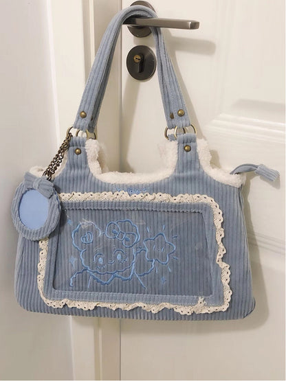 Corduroy Lace Trim Blue Daily Ita bag - Comes with Card Holder Charm