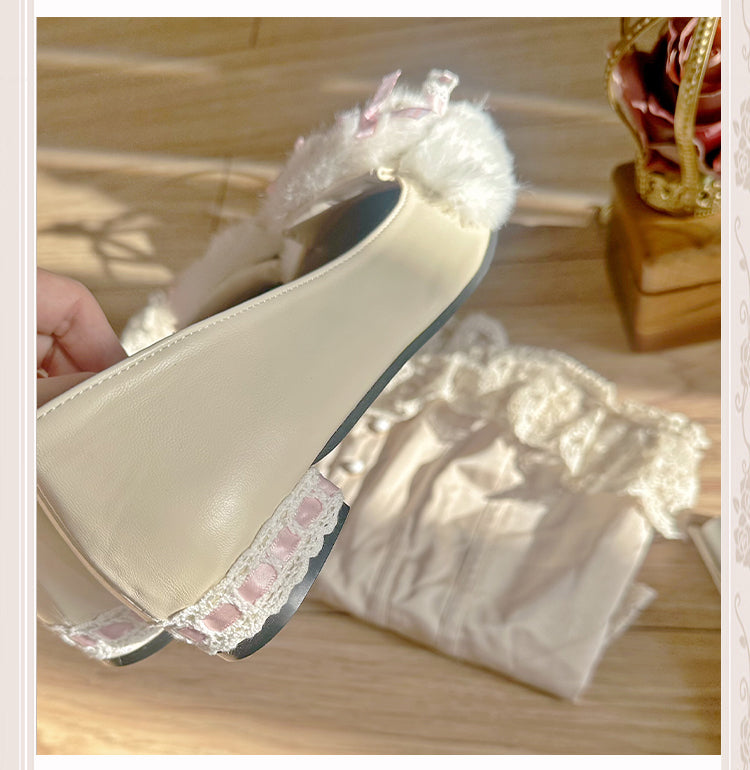 Apricot Pointed Toe Bow at Top 1CM Heel Slip-in Flats