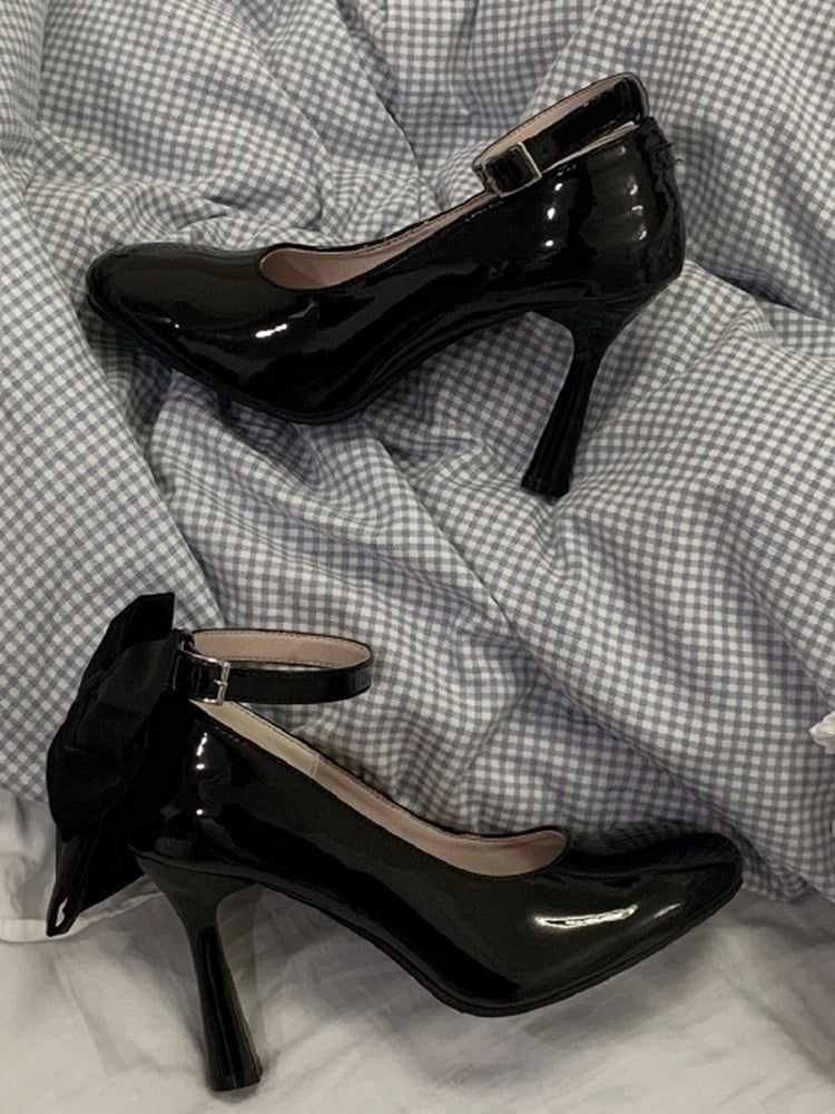 Black Detachable Bow Lolita High Heels