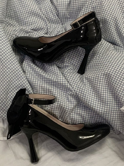Black Detachable Bow Lolita High Heels
