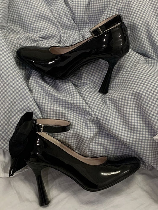 Black Detachable Bow Lolita High Heels