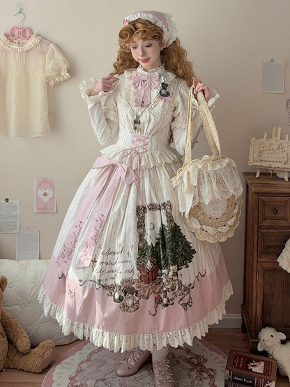 Plus Sizes Available Creamy Short Sleeves Blouse + Little Grils and Toys Print Skirt Set