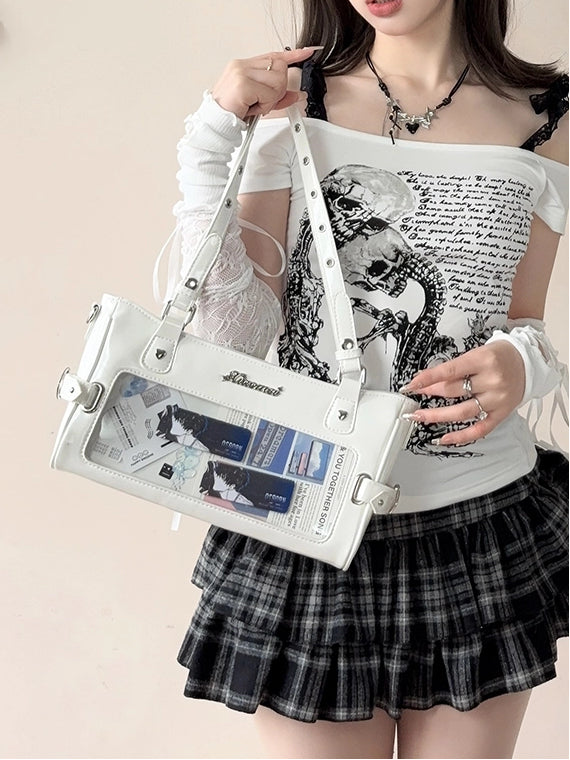 White Versatile Transparent-Window PU Leather Ita Bag