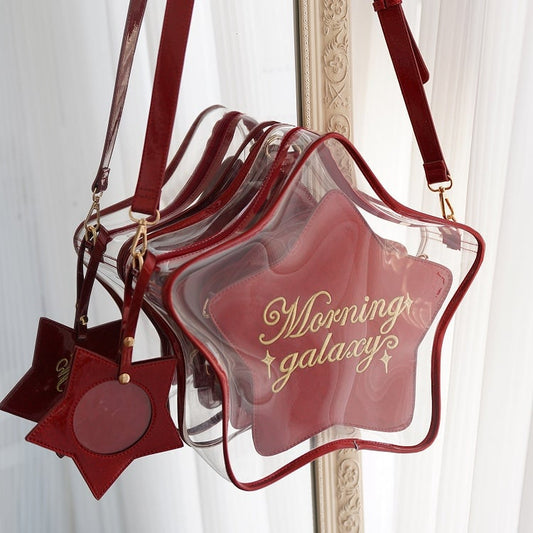 Red PU Star-shaped Ita Bag Set with Detachable Badge Charm