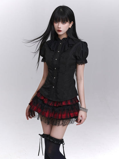 Black Puff Sleeves Vintage Gothic Blouse with Detachable Jabot Tie