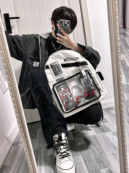 White Large Capacity Star Decoration Unisex Daily Ita Backpack