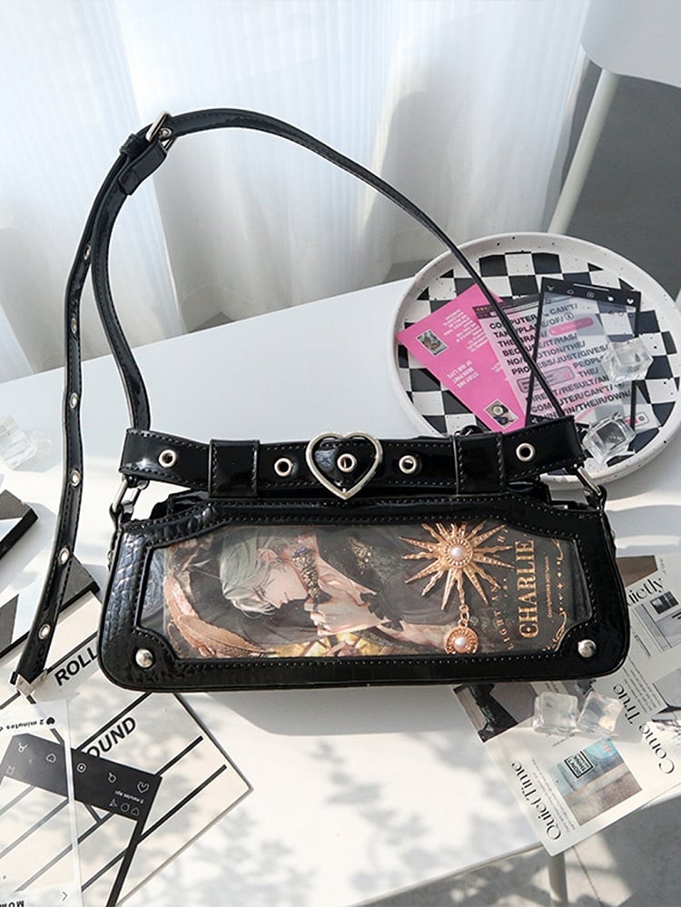 Black Ita Bag with Chain and Heart Charm