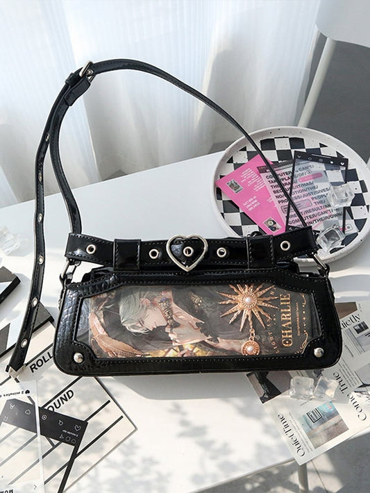 Black Ita Bag with Chain and Heart Charm