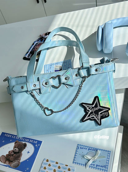 Detachable Chains Blue Ita Shoulder Bag