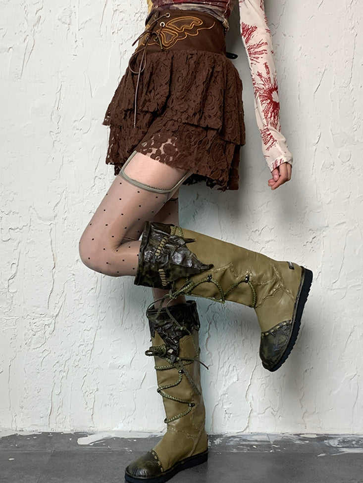 Gray/Black/Nude/White Y2K Polka-dot Pattern Suspender Stockings