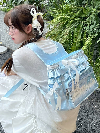 Blue Ruffle Trim Bow Accents Balletcore Ita Backpack