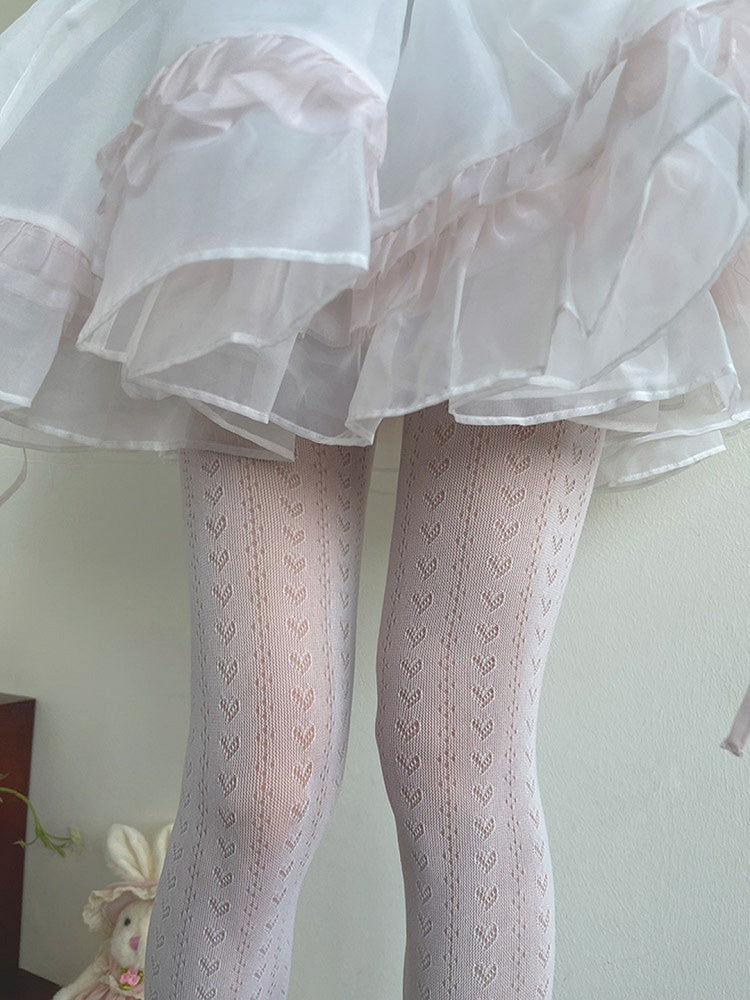 White Heart Pattern Hollow-out Lolita Tights