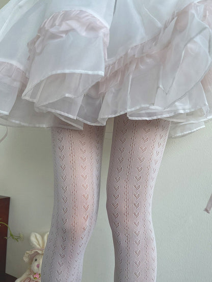 White Heart Pattern Hollow-out Lolita Tights