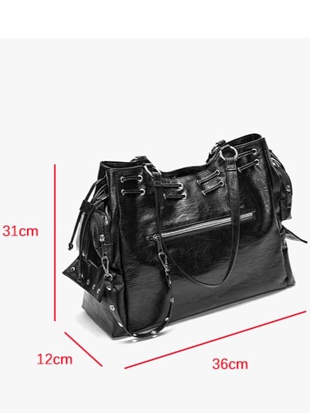 White Soft Tote Bag With Large Capacity&Stud Details