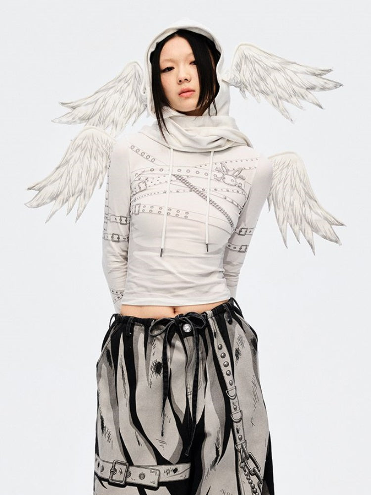 White Angel Wings Hat and Asymmetrical Hem Scarf All-in-one