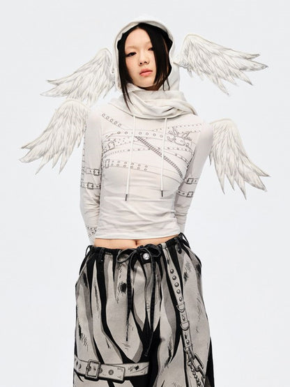 White Angel Wings Hat and Asymmetrical Hem Scarf All-in-one